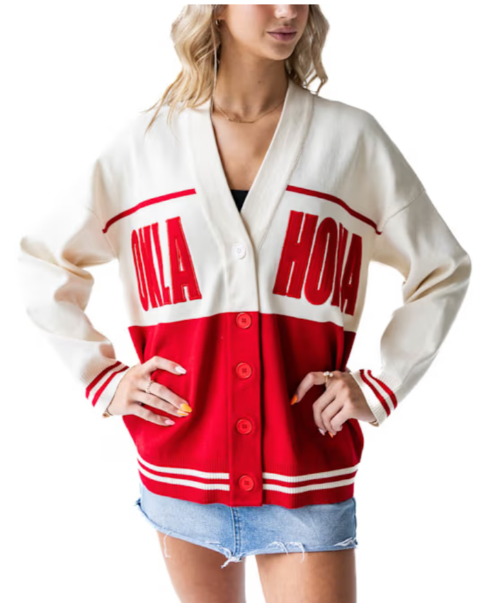 gameday SOCIAL Oklahoma Carley Cardigan Crimson/Ivory