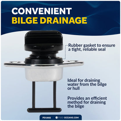 Garboard Drain Plug For 1-1/4" Transom Hole, Chrome Plated Brass/Black Nylon - FO1682 - Five Oceans