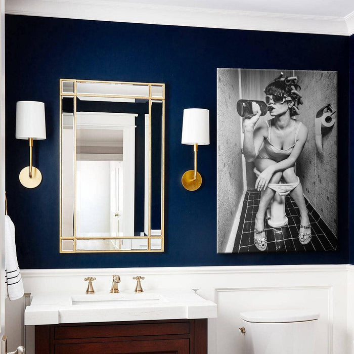 Girl Drinking on Toilet Wall Art Canvas - SharpWallArts