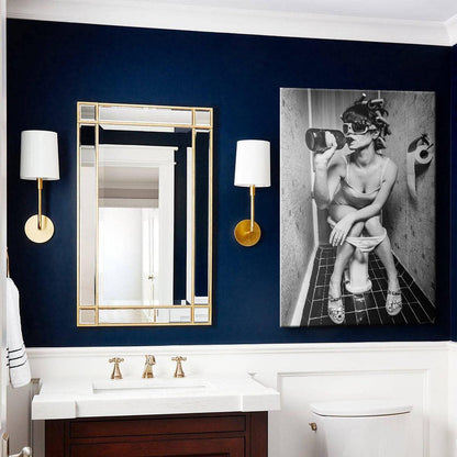 Girl Drinking on Toilet Wall Art Canvas - SharpWallArts