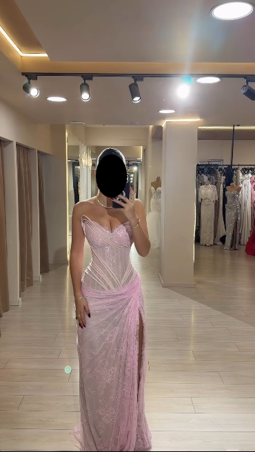Glam Pink Sheath Long Prom Dresses Lace Sweetheart Evening Dresses with Slits Sleeveless Formal Dresses