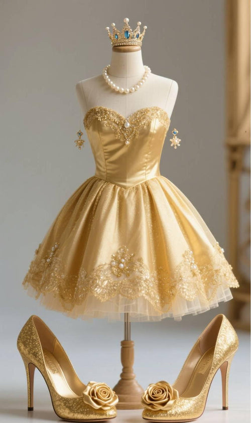 Glam Sweetheart A-Line Short Prom Dresses Satin Gold Homecoming Dresses