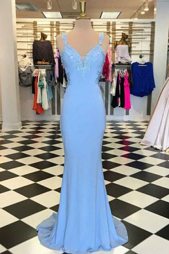 Glamorous Bluetti Strap Applique Sheath Mermaid Prom Dress