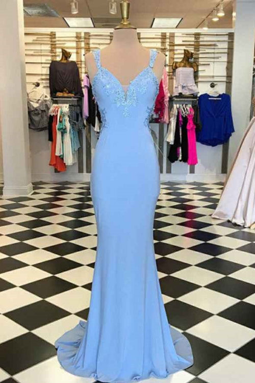 Glamorous Bluetti Strap Applique Sheath Mermaid Prom Dress