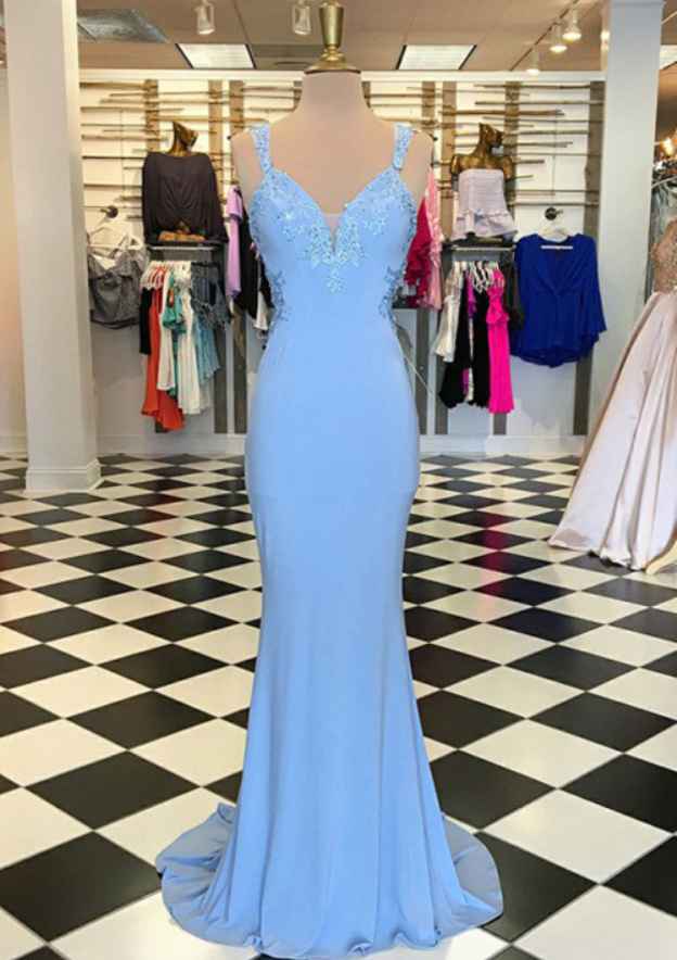 Glamorous Bluetti Strap Applique Sheath Mermaid Prom Dress
