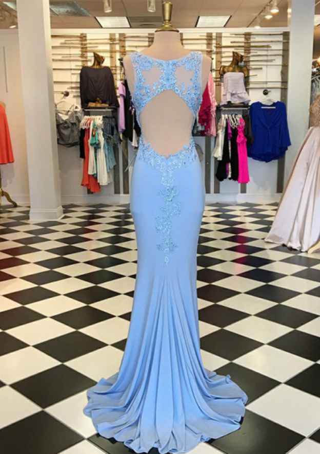 Glamorous Bluetti Strap Applique Sheath Mermaid Prom Dress
