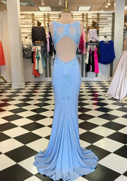 Glamorous Bluetti Strap Applique Sheath Mermaid Prom Dress