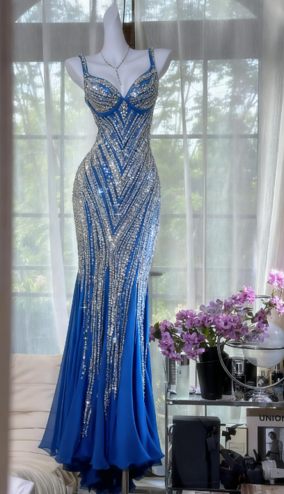 Glamour Dark Purple Guest Dresses V-Neck Mermaid Beaded Chiffon Long Stunning Prom Dresses, Formal Evening Dresses