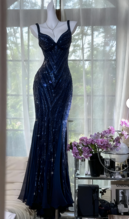 Glamour Dark Purple Guest Dresses V-Neck Mermaid Beaded Chiffon Long Stunning Prom Dresses, Formal Evening Dresses