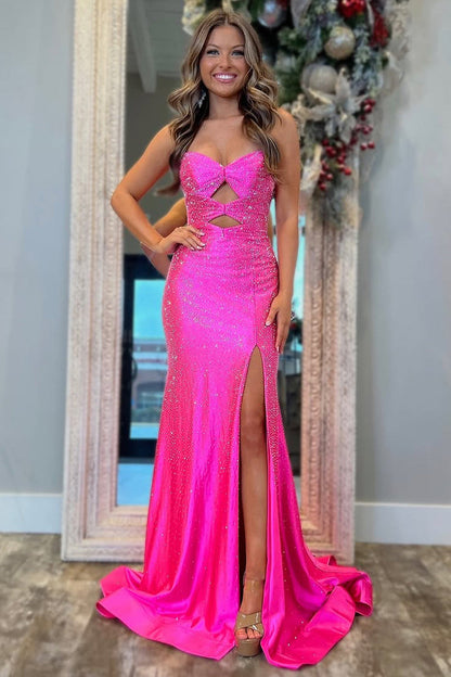 Glitter Yellow Mermaid Sweetheart Long Beaded Prom Dress with Leg Slit