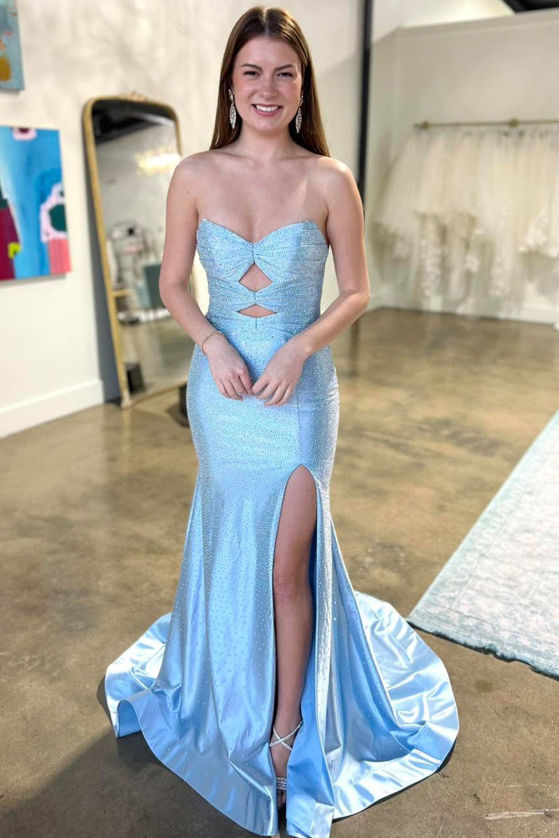 Glitter Yellow Mermaid Sweetheart Long Beaded Prom Dress with Leg Slit