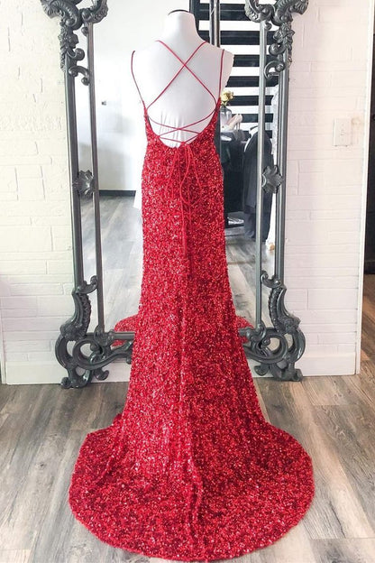 Glitters Mermaid Red Sequins Long Formal Dress
