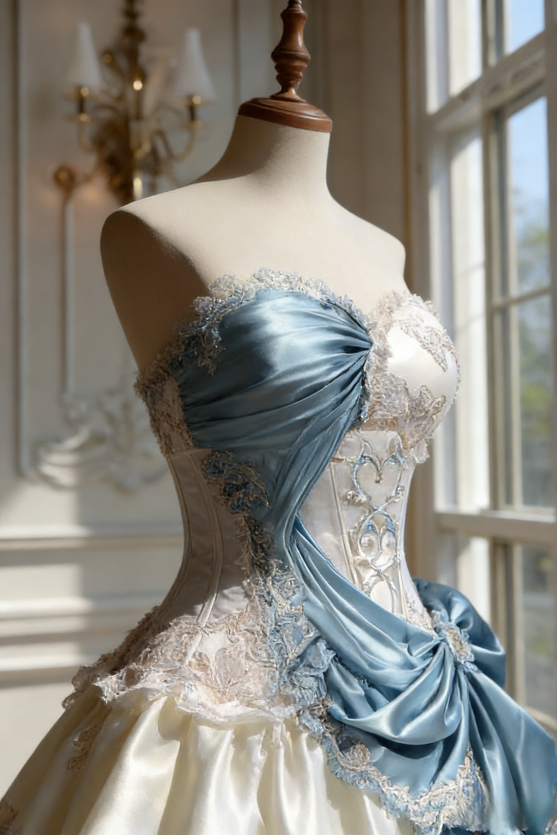 Gorgeous A-Line Blue Short Prom Dresses Satin Lace Sweetheart Birthday Dresses Sleeveless Evening Dresses