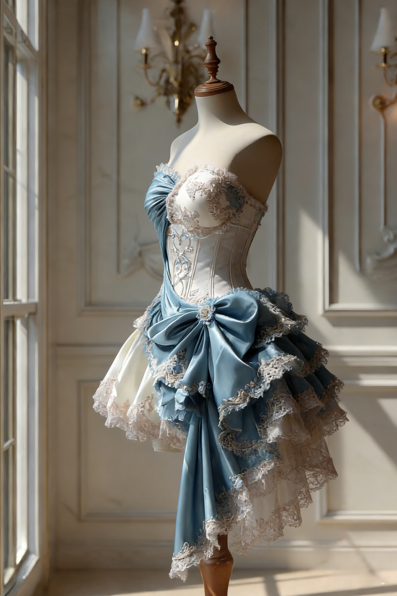 Gorgeous A-Line Blue Short Prom Dresses Satin Lace Sweetheart Birthday Dresses Sleeveless Evening Dresses
