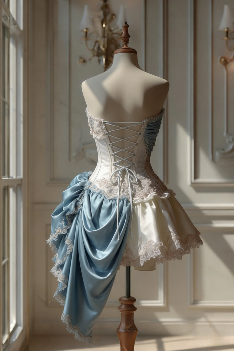 Gorgeous A-Line Blue Short Prom Dresses Satin Lace Sweetheart Birthday Dresses Sleeveless Evening Dresses
