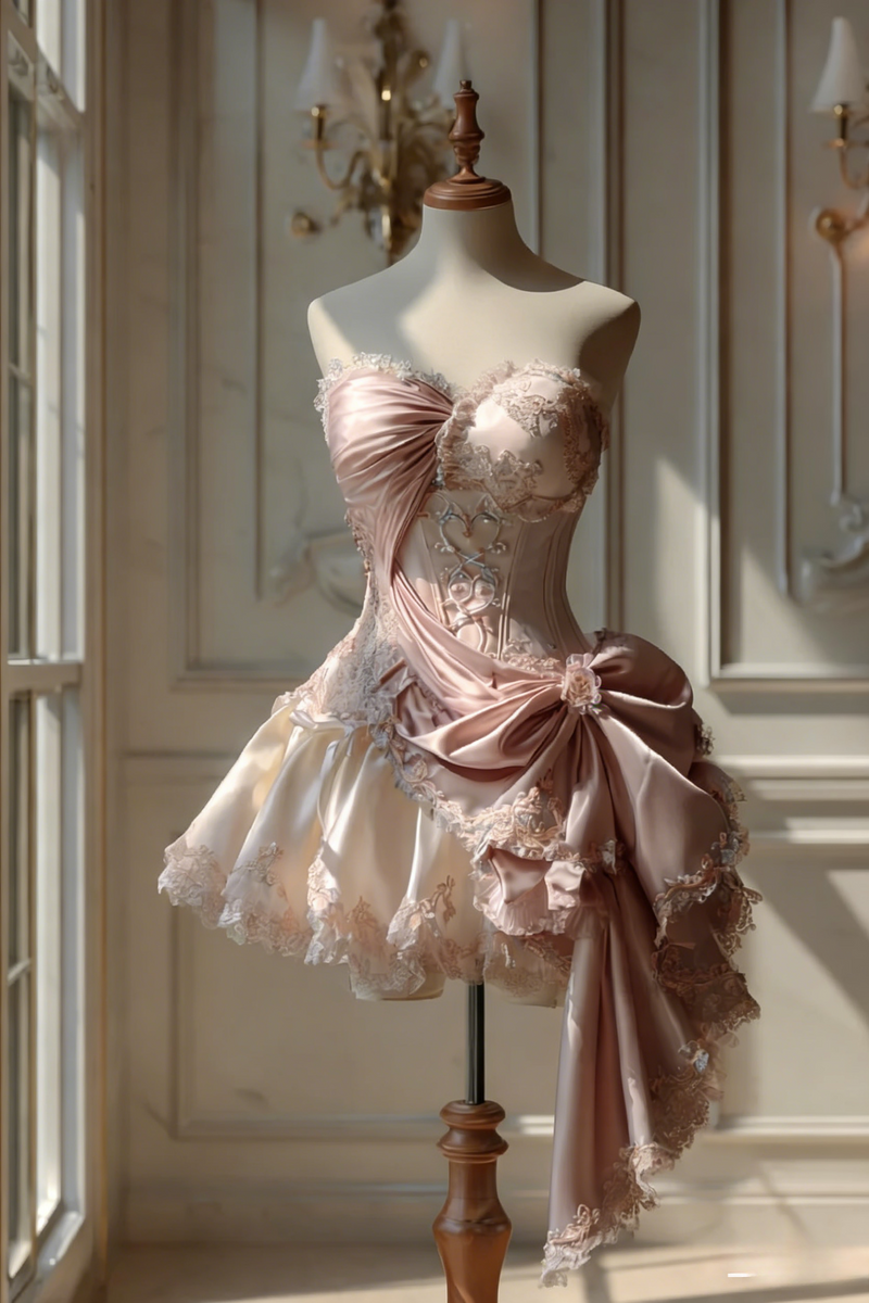 Gorgeous A-Line Blue Short Prom Dresses Satin Lace Sweetheart Birthday Dresses Sleeveless Evening Dresses
