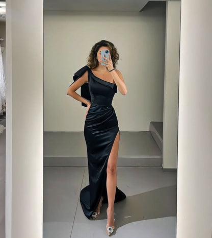 Gorgeous Black Asymmetric PleatedDraped Prom Dress