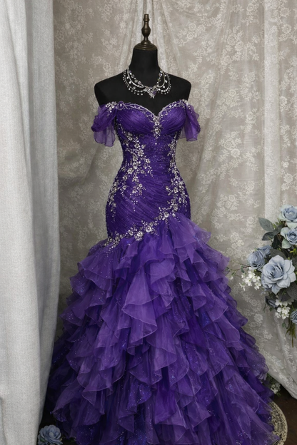 Gorgeous Blue Prom Dress Off-shoulder Tulle Sheath Birthday Dress Sleeveless Evening Dress