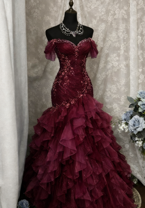 Gorgeous Blue Prom Dress Off-shoulder Tulle Sheath Birthday Dress Sleeveless Evening Dress