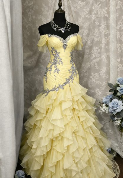 Gorgeous Blue Prom Dress Off-shoulder Tulle Sheath Birthday Dress Sleeveless Evening Dress