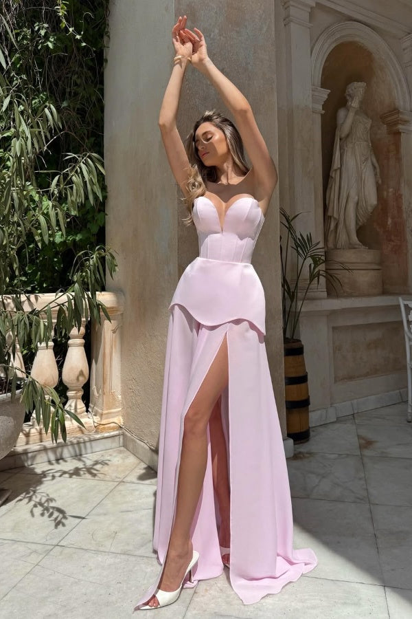 Gorgeous Blushing Pink V-Neck Strapless Prom Dress Sheer with