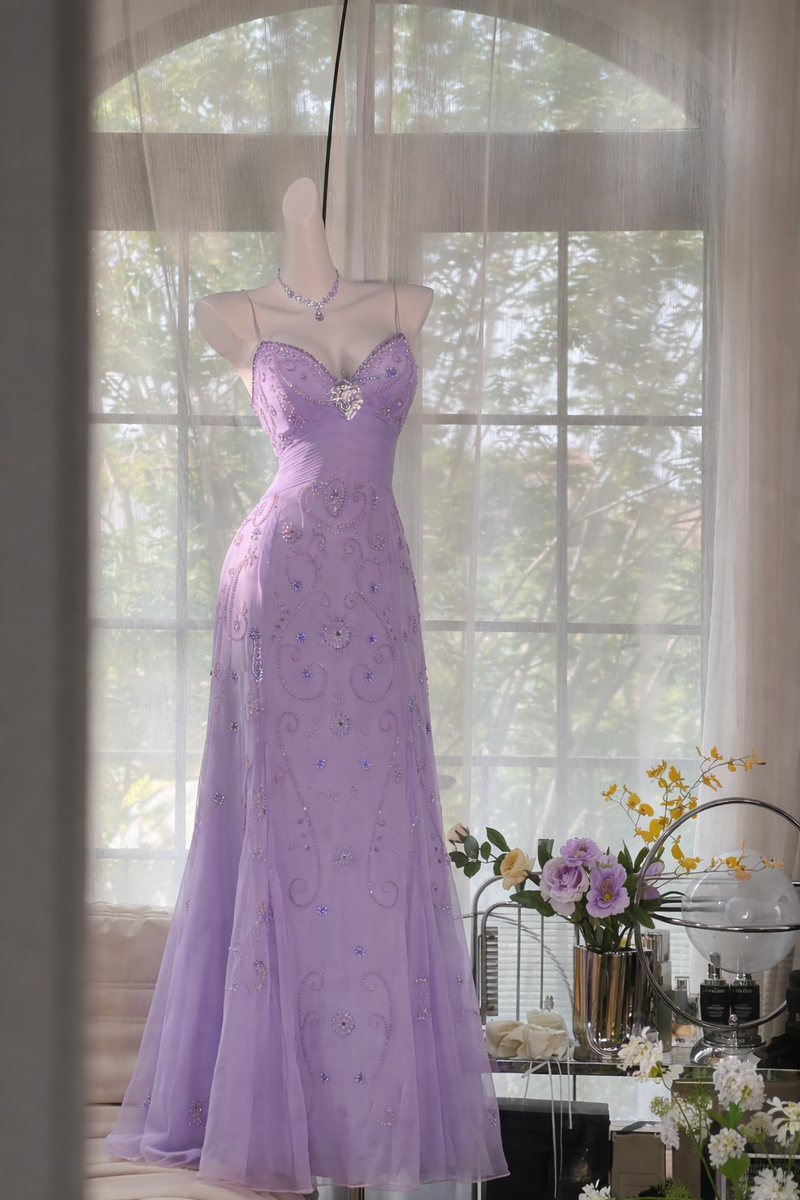 Gorgeous Butter Yellow Spaghetti Straps A-line Tulle Beaded Long Prom Dresses Backless Evening Gowns