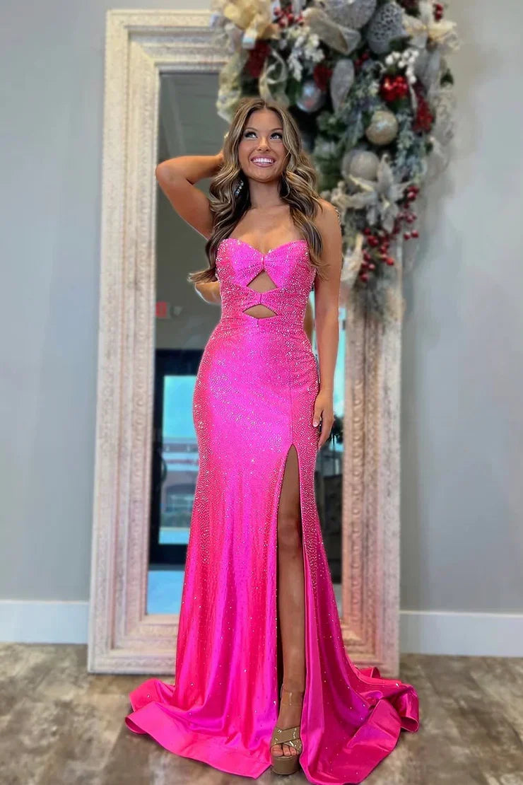 Gorgeous Mermaid Sweetheart Satin Prom Dress with Hot Stone