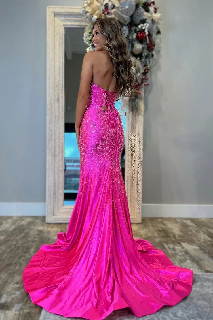 Gorgeous Mermaid Sweetheart Satin Prom Dress with Hot Stone