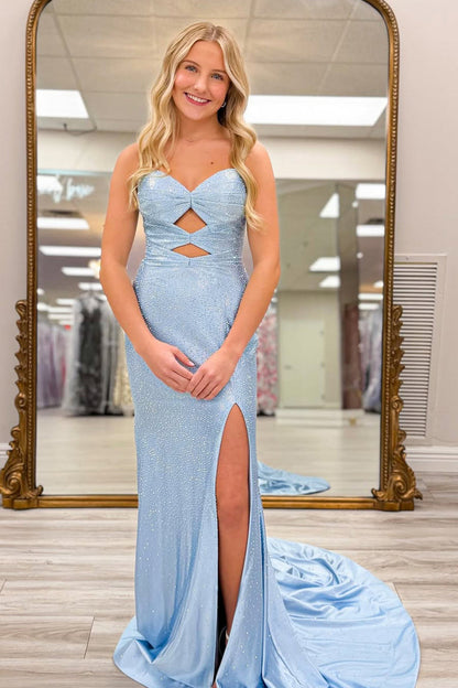 Gorgeous Mermaid Sweetheart Satin Prom Dress with Hot Stone
