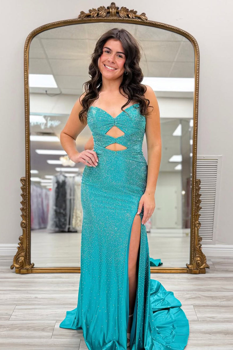 Gorgeous Mermaid Sweetheart Satin Prom Dress with Hot Stone