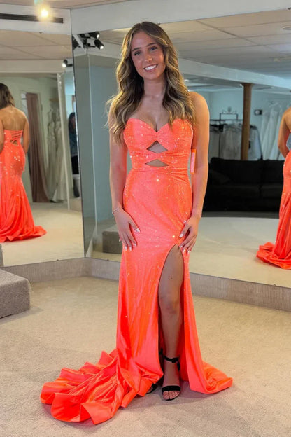 Gorgeous Mermaid Sweetheart Satin Prom Dress with Hot Stone