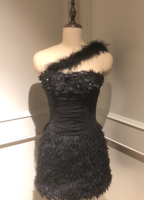 Gorgeous One Shoulder Sheath Homecoming Dresses Tulle Applique Short Prom Dresses Black Birthday Dresses