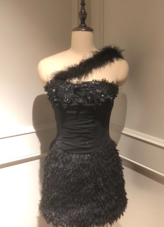 Gorgeous One Shoulder Sheath Homecoming Dresses Tulle Applique Short Prom Dresses Black Birthday Dresses