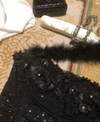 Gorgeous One Shoulder Sheath Homecoming Dresses Tulle Applique Short Prom Dresses Black Birthday Dresses
