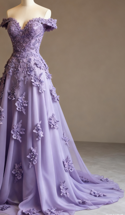Gorgeous Red A-line Off-the-shoulder Tulle Beaded Long Prom Dress Formal Applique Evening Dress