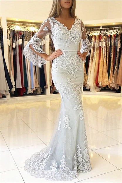 Half Sleeve Mermaid Prom Dress with Lace Appliques