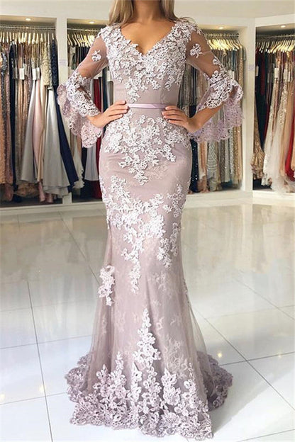 Half Sleeve Mermaid Prom Dress with Lace Appliques