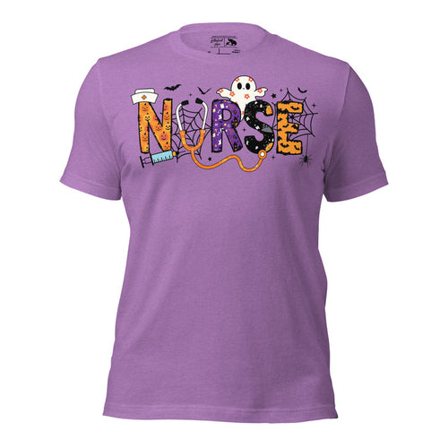 Halloween nurse shirt with doodle-style spooky designs