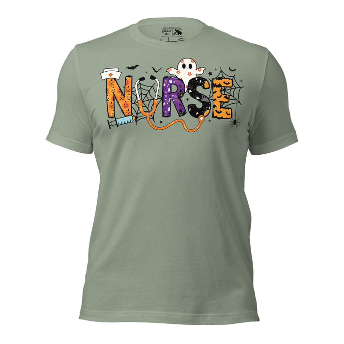 Funny nurse Halloween shirt with spooky doodle nurse design