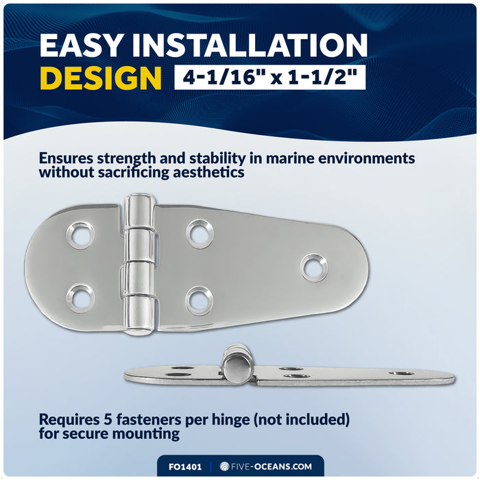 Hatch Hinge 4-1/16" x 1-1/2", AISI 316 Stainless Steel - FO1401 - Five Oceans