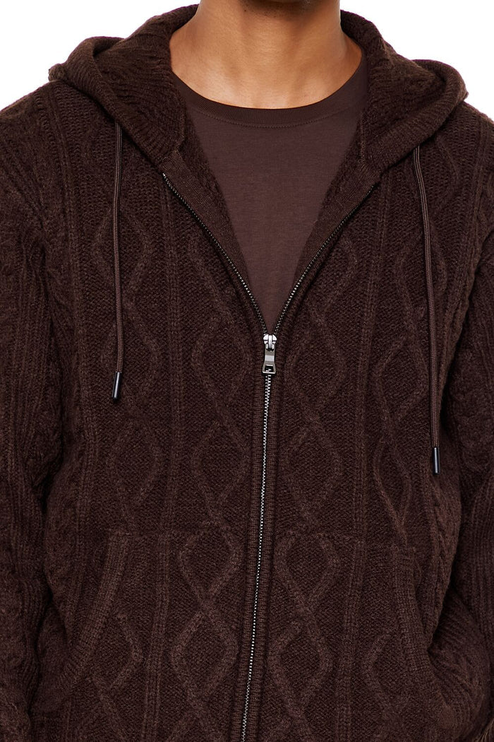 Hooded Cable Knit Zip-Up Sweater
