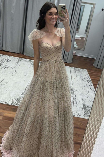 Hot Pink Polk Dots A-line Long Formal Dress
