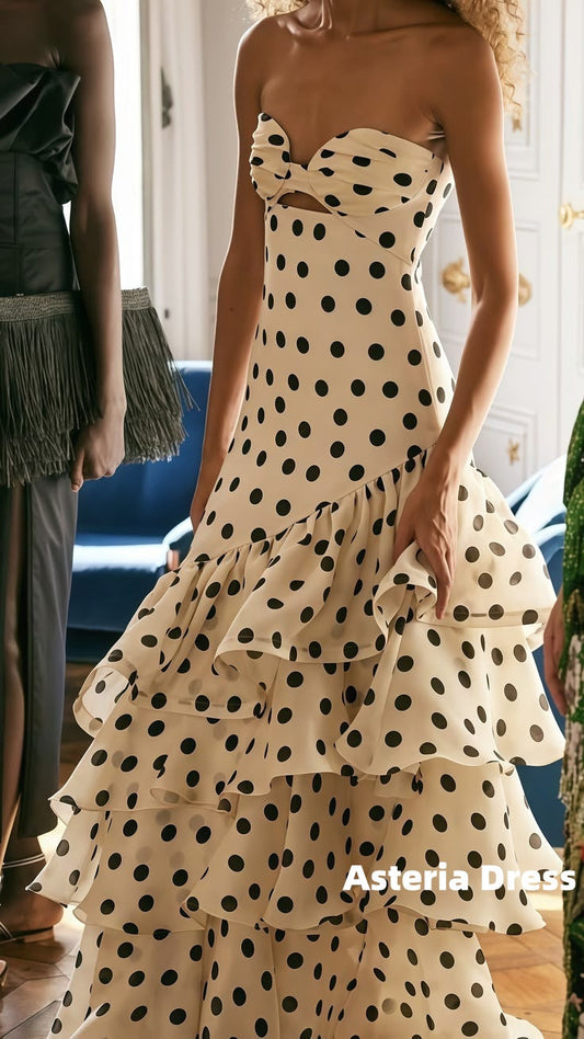 Ivory Bodycon Polka Dots Evening Formal Dress Sweetheart Senior Prom Dresses, AST2325