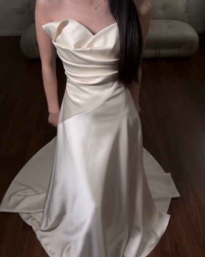 Ivory Satin Wedding Dress Simple Evening Dress