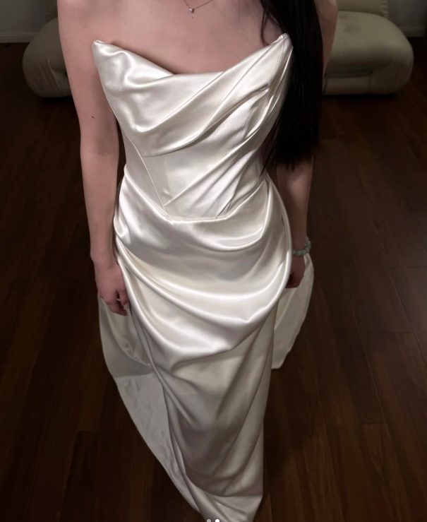 Ivory Satin Wedding Dress Simple Evening Dress