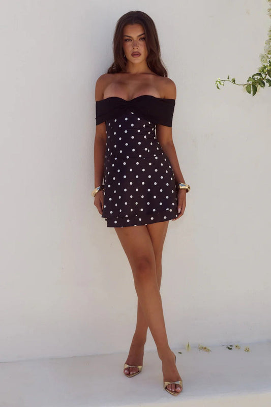 Kadie Mini Dress - Black/White Polka