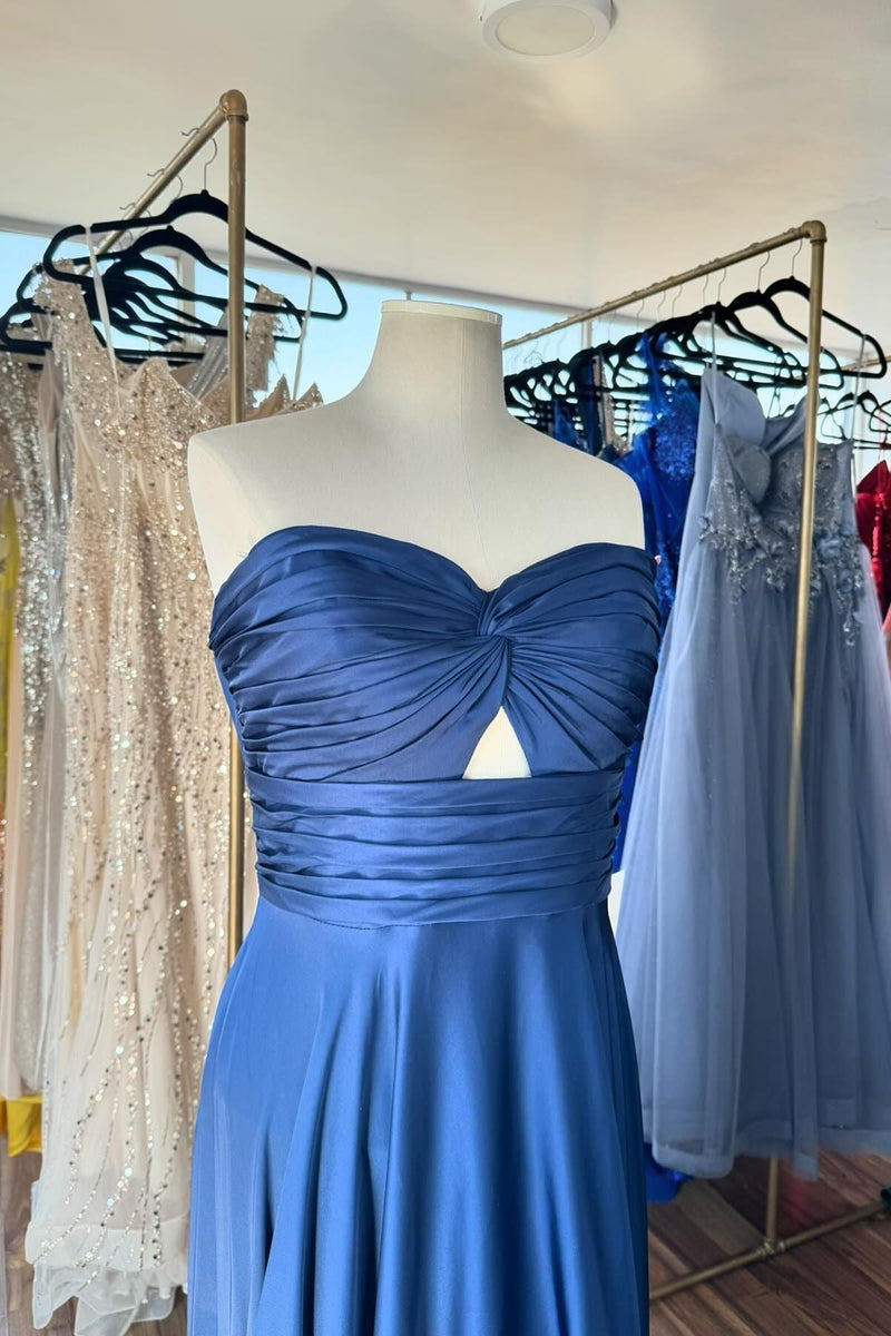 Keyhole Navy Blue Sweetheart A-line Long Formal Dress