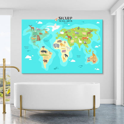 Kids World Map Canvas - Nursery Wall Art - SharpWallArts