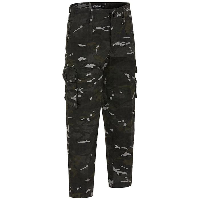 leg cargo pockets on black btp camo kombat kids trousers