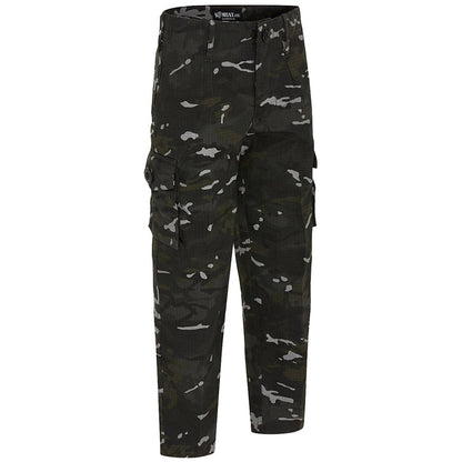 leg cargo pockets on black btp camo kombat kids trousers